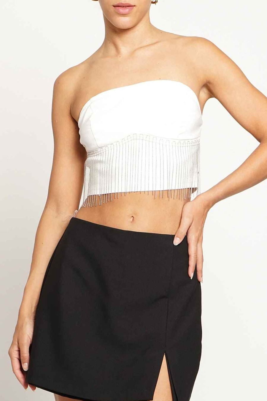 Women Sans Souci Strapless Tops | Metal Fringe Tube Top