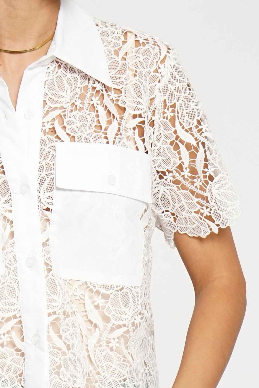 Women Sans Souci Shirts & T-Shirts | Contrast Lace Button Down Shirt