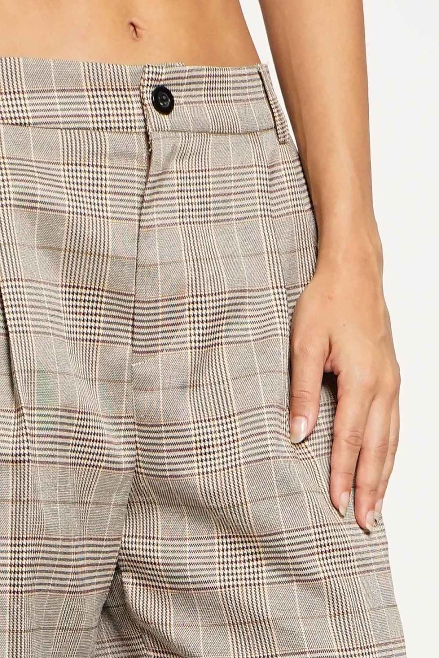 Women Sans Souci Pants | Plaid Double Pleated Front Trouser