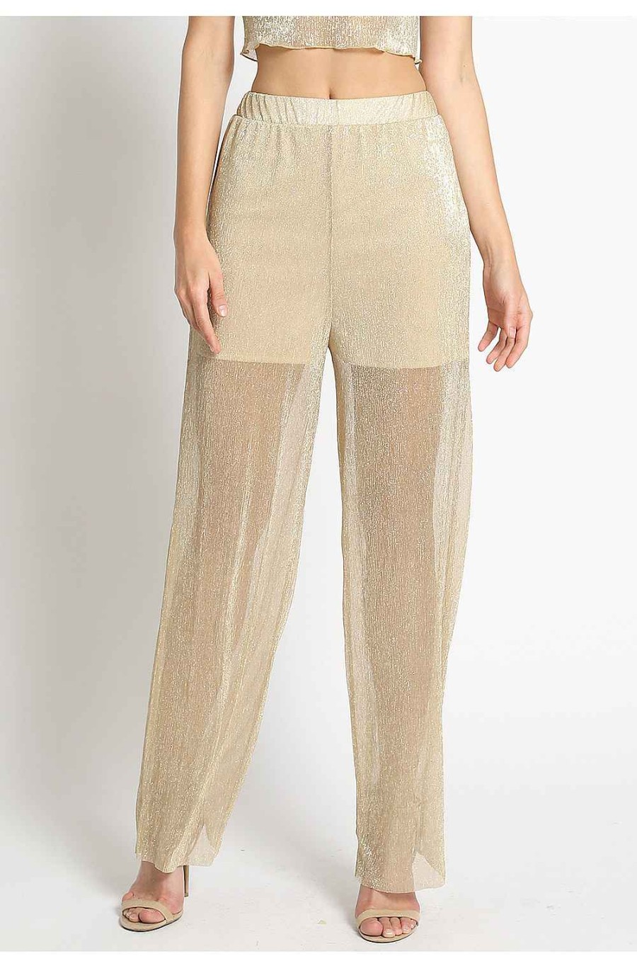 Women Sans Souci Pants | Metallic Mesh Pants Lt Gold