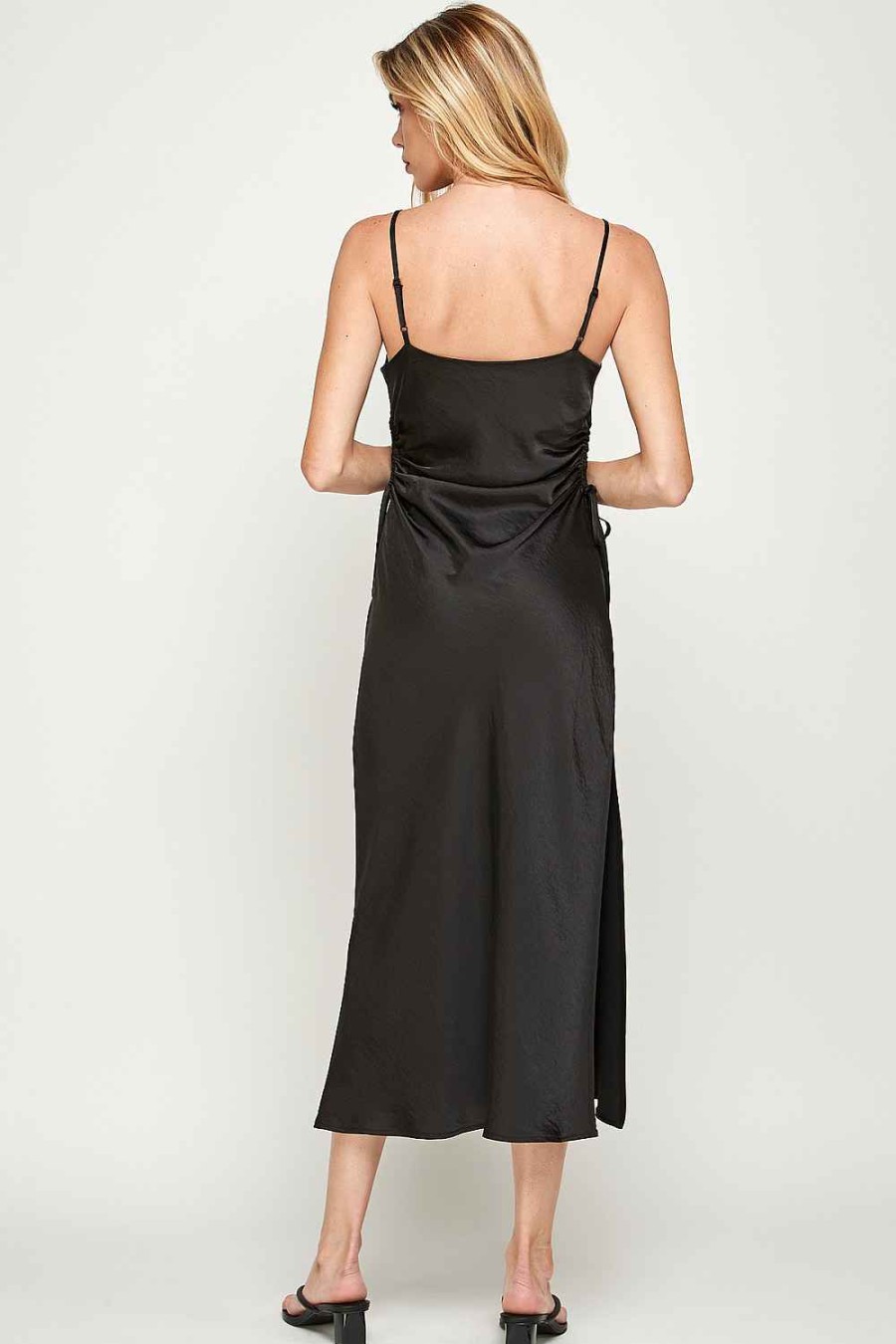 Women Sans Souci Maxi Dresses | Side Keyhole Satin Slip Dress Black