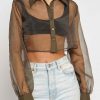 Women Sans Souci Long Sleeve Tops | Organza Cropped Shirt