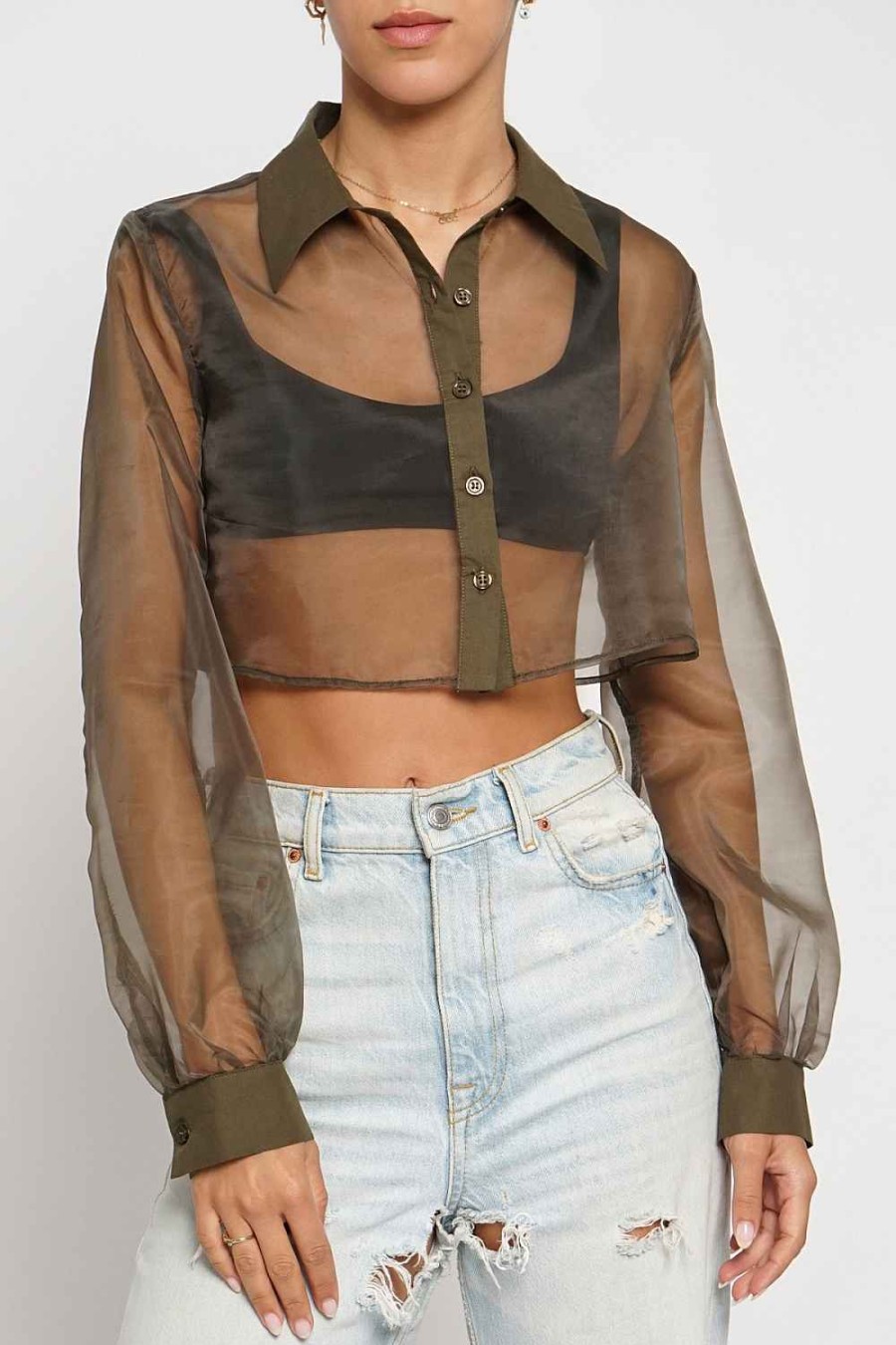 Women Sans Souci Long Sleeve Tops | Organza Cropped Shirt