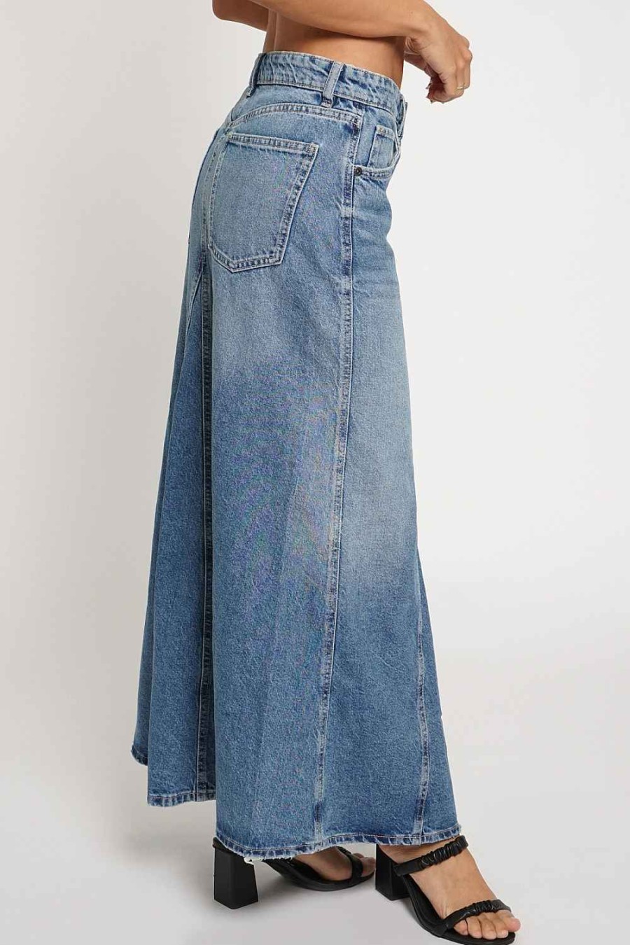 Women Sans Souci Skirts | Fit Flare Maxi Skirt Denim