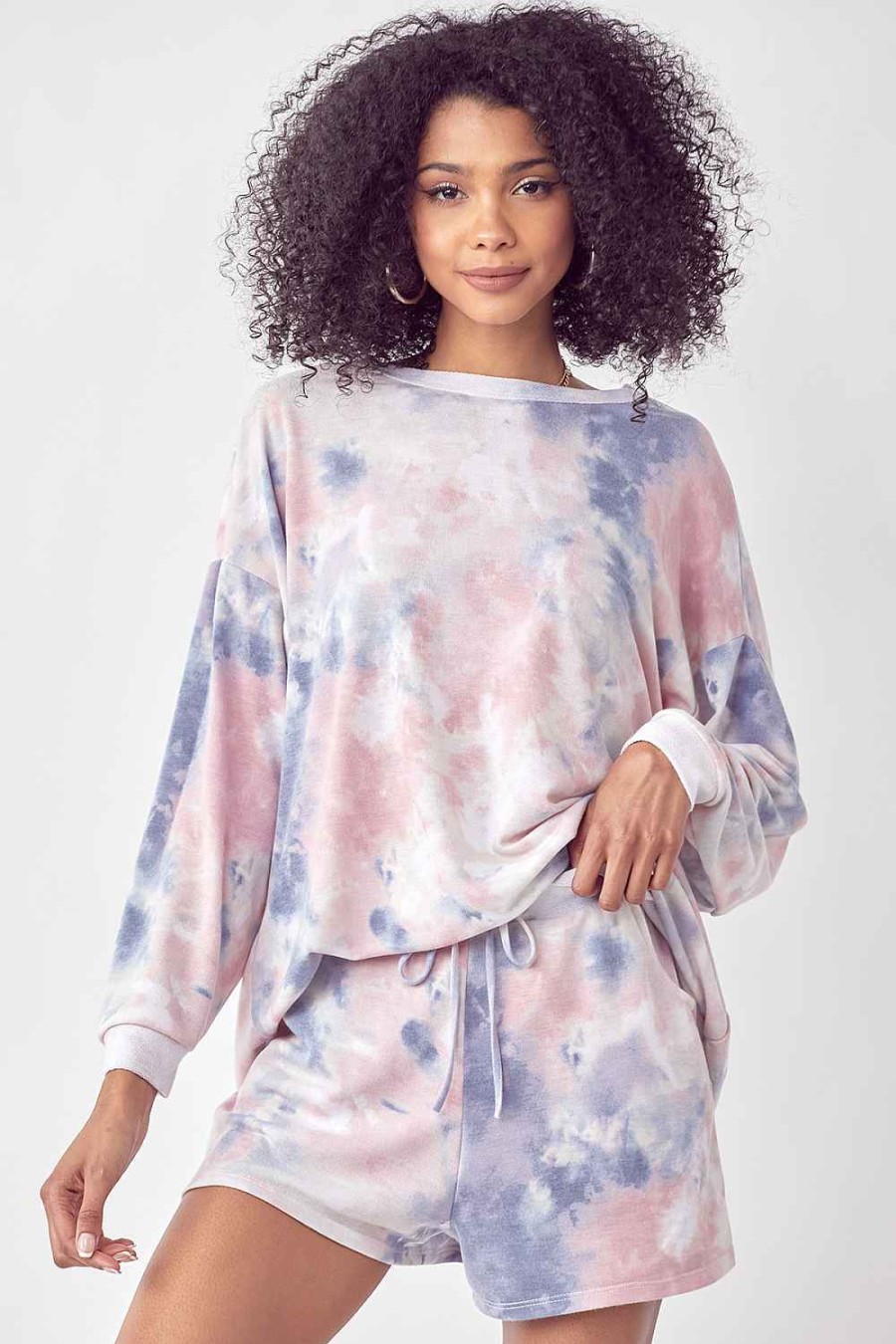 Women Sans Souci Long Sleeve Tops | Tie Dye Lounge Set Taupe Blue Mauve