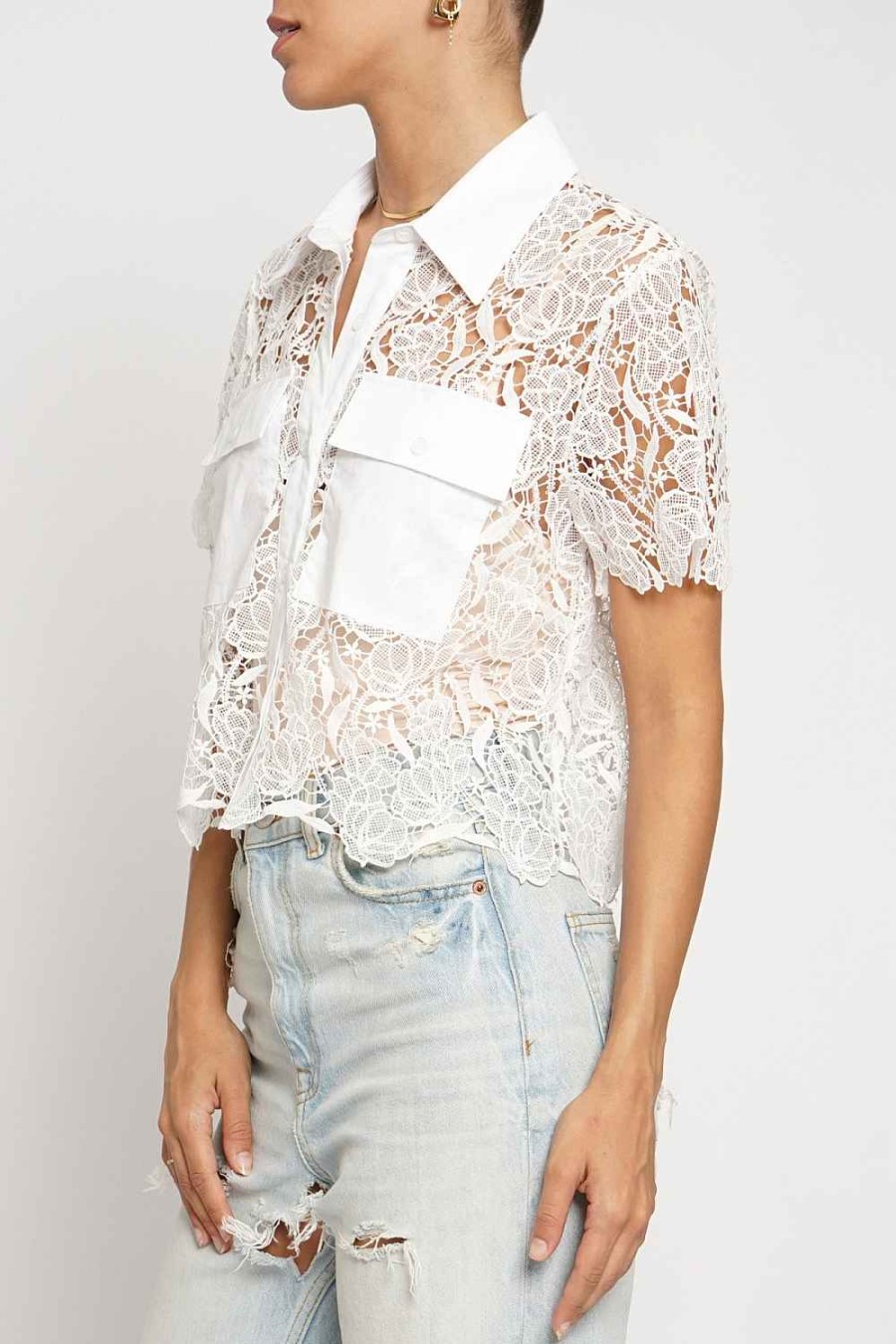 Women Sans Souci Shirts & T-Shirts | Contrast Lace Button Down Shirt