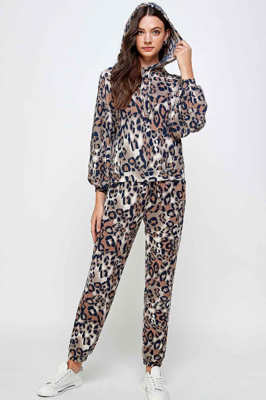 Women Sans Souci Jackets | Printed Hoodie Navy Leopard