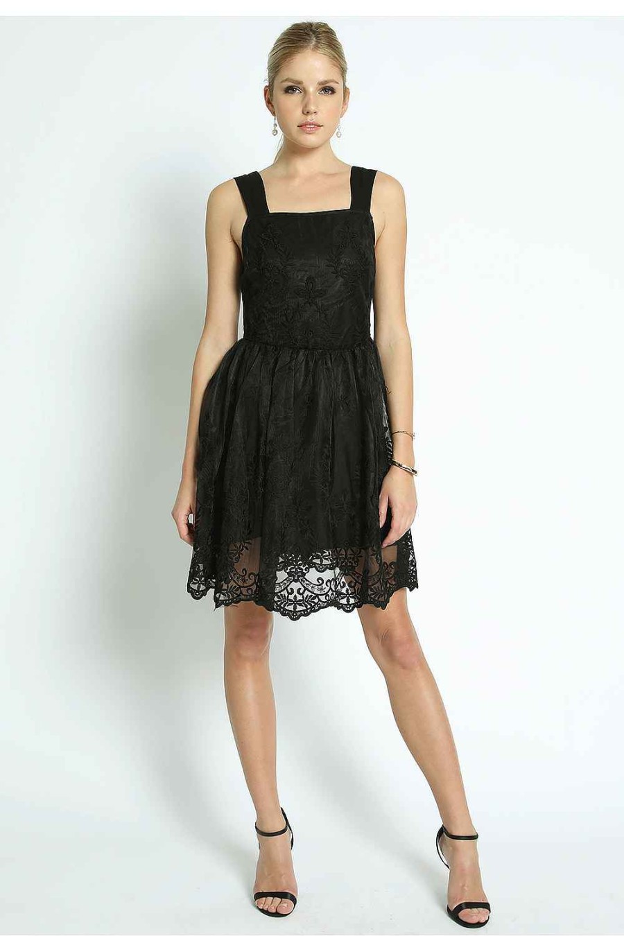 Women Sans Souci Midi Dresses | Crochet Detail Skater Dress Black