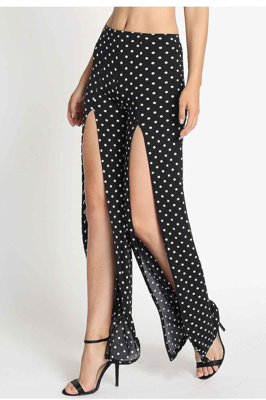 Women Sans Souci Pants | Polka Dot Split Front Pants Blk Wht