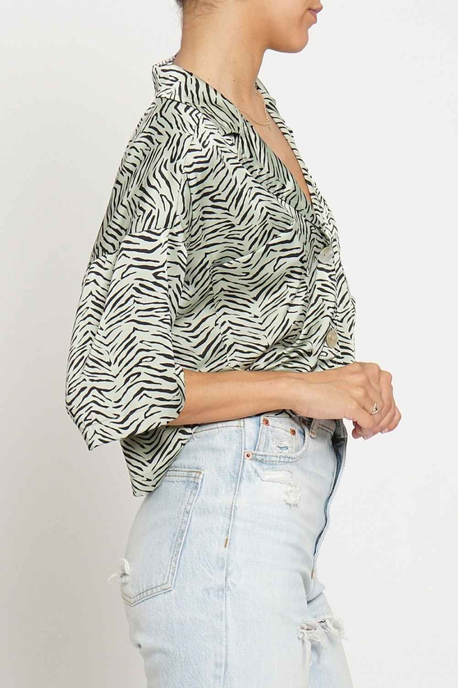 Women Sans Souci 1/2 Sleeve Tops | Zebra Button Shirt