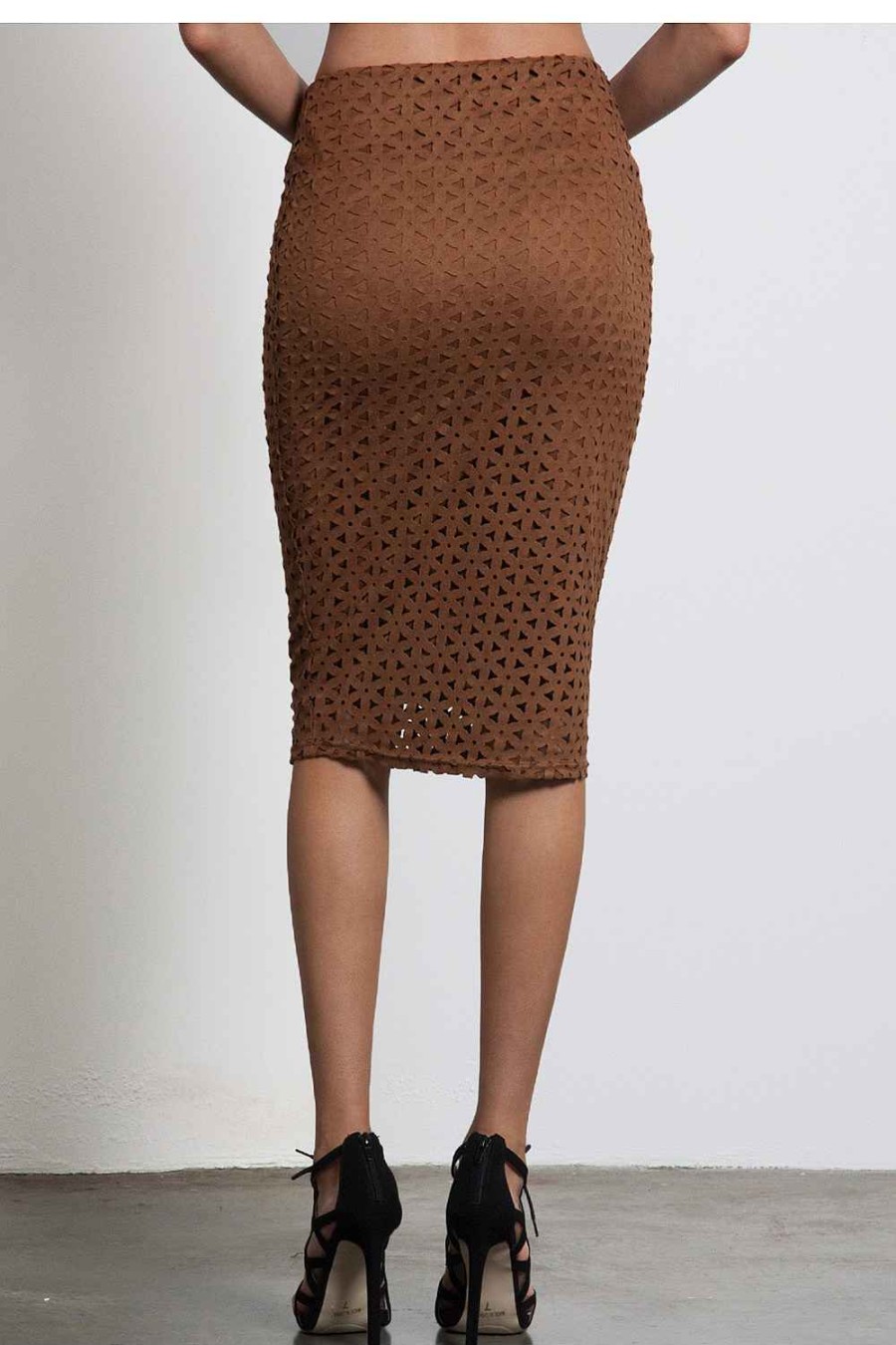 Women Sans Souci Skirts | Laser Cut Faux Suede Pencil Skirt