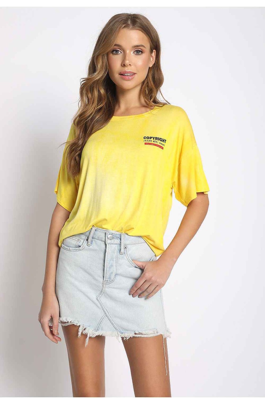 Women Sans Souci Short Sleeve Tops | Boxy Crew Neck Tee Yellow