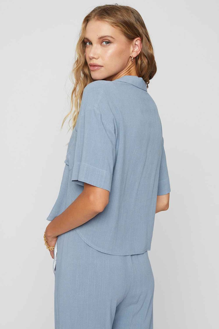 Women Sans Souci 1/2 Sleeve Tops | Linen Resort Top Slate