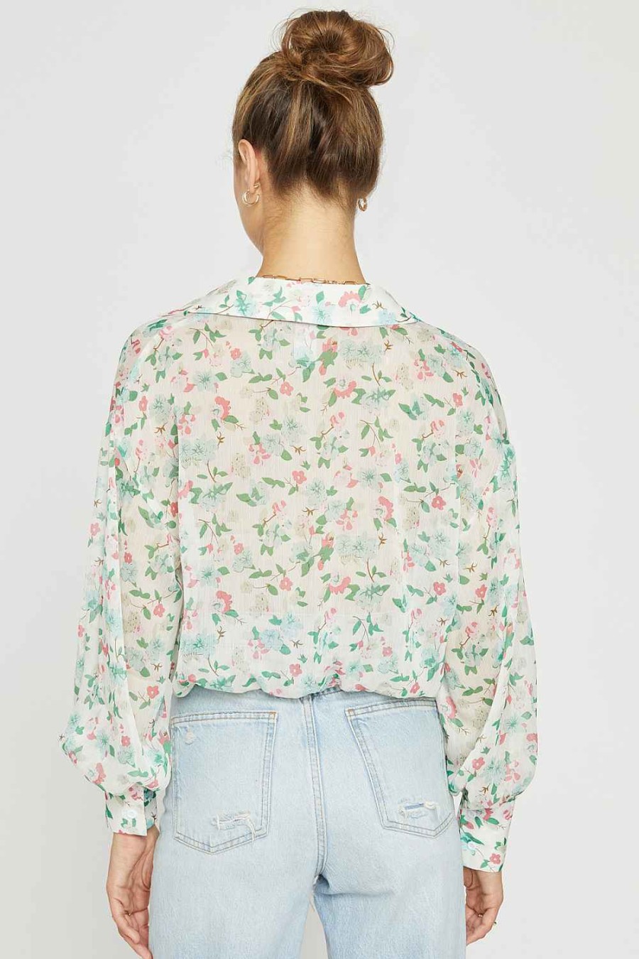 Women Sans Souci Long Sleeve Tops | Sheer Floral Blouse