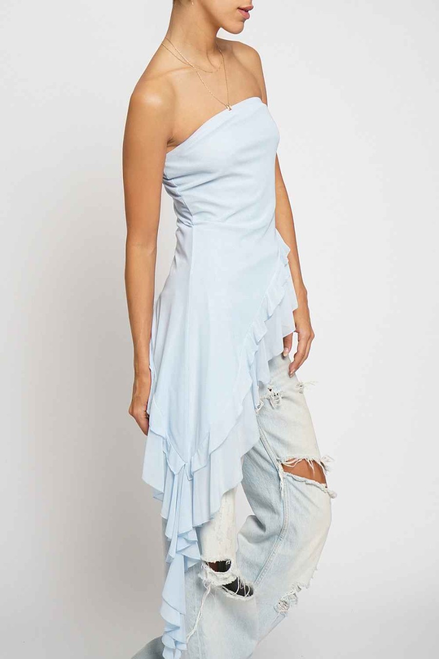 Women Sans Souci Strapless Tops | Asymmetrical Ruffle Drape Tube Top