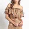 Women Sans Souci Crop Tops | Ruffle Stripe Off Shoulder Top Taupe