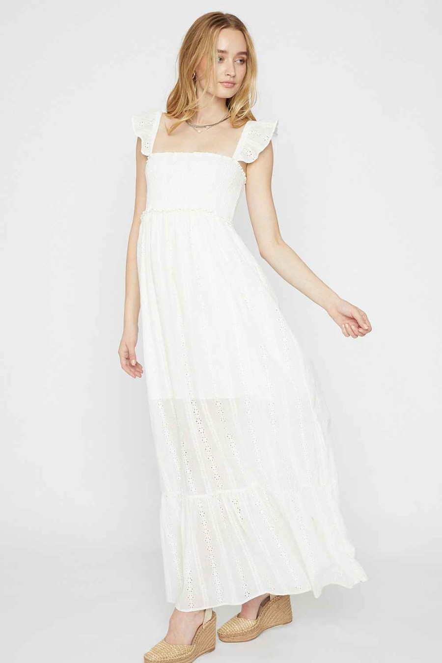 Women Sans Souci Maxi Dresses | Smocked Ruffle Long Dress White