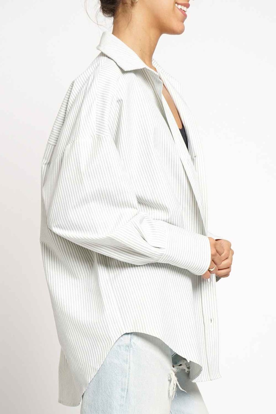 Women Sans Souci Long Sleeve Tops | Stripe Oversized Button Shirt