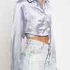 Women Sans Souci Long Sleeve Tops | Cropped Satin Button Down Shirt