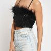 Women Sans Souci Crop Tops | Feather Trim Sequin Top