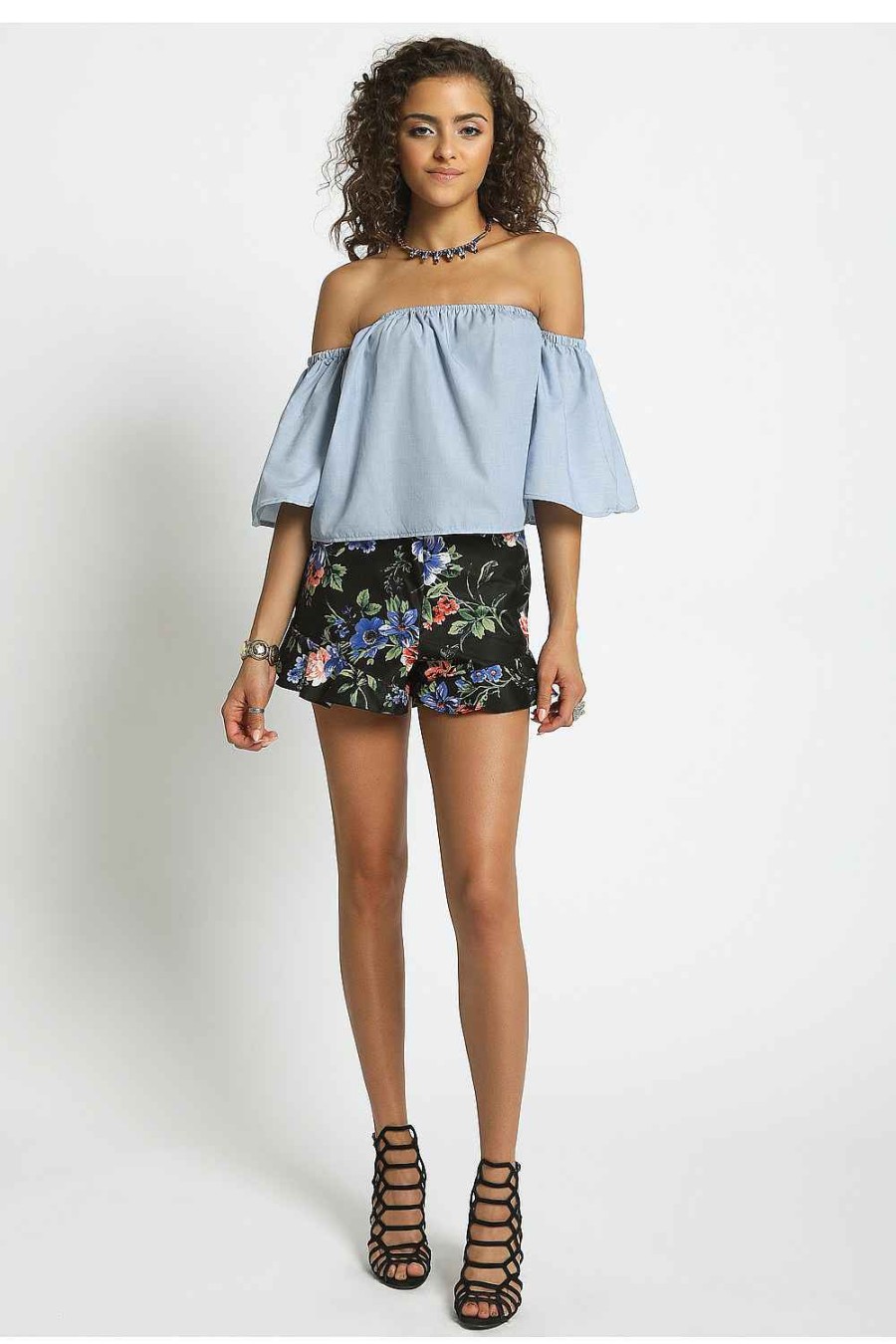 Women Sans Souci Shorts | Floral Ruffle Button Front Shorts Black