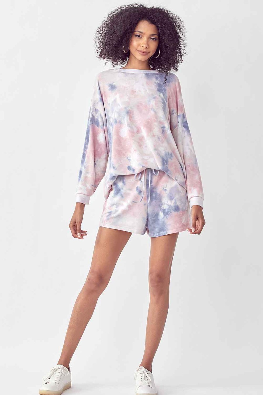 Women Sans Souci Long Sleeve Tops | Tie Dye Lounge Set Taupe Blue Mauve