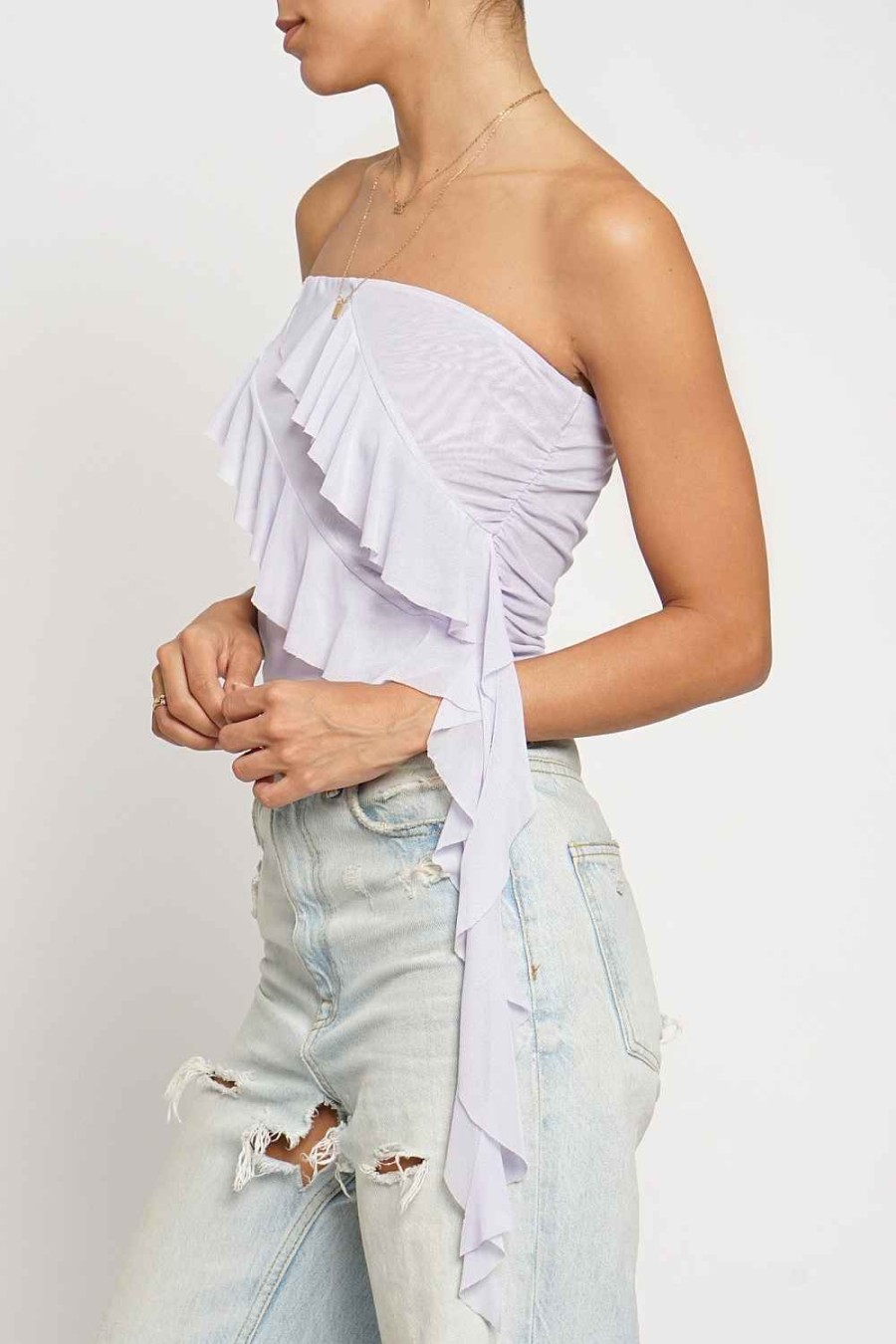 Women Sans Souci Strapless Tops | Ruffle Mesh Tube Top