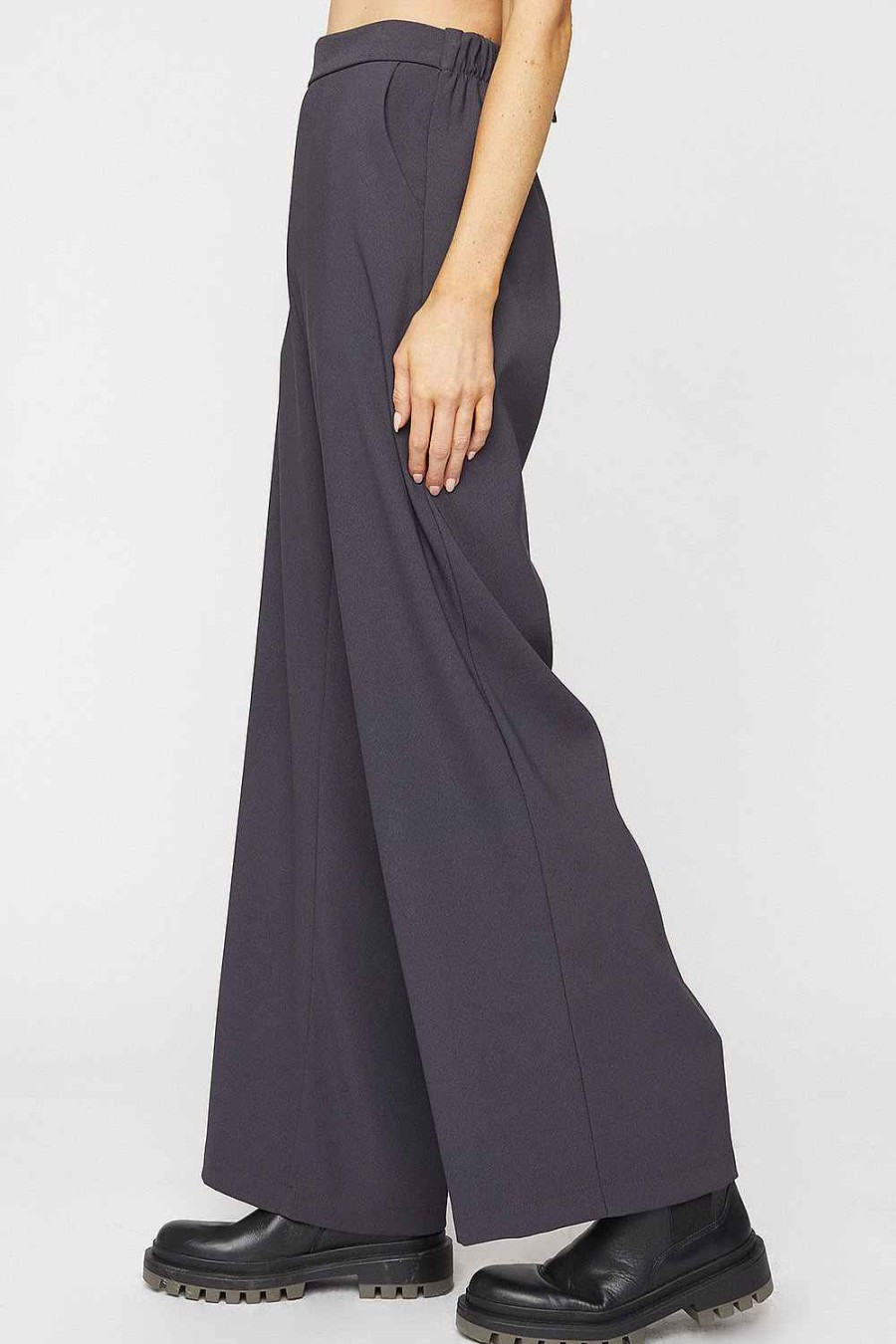 Women Sans Souci Pants | Wide Leg Pull On Pants Charcoal