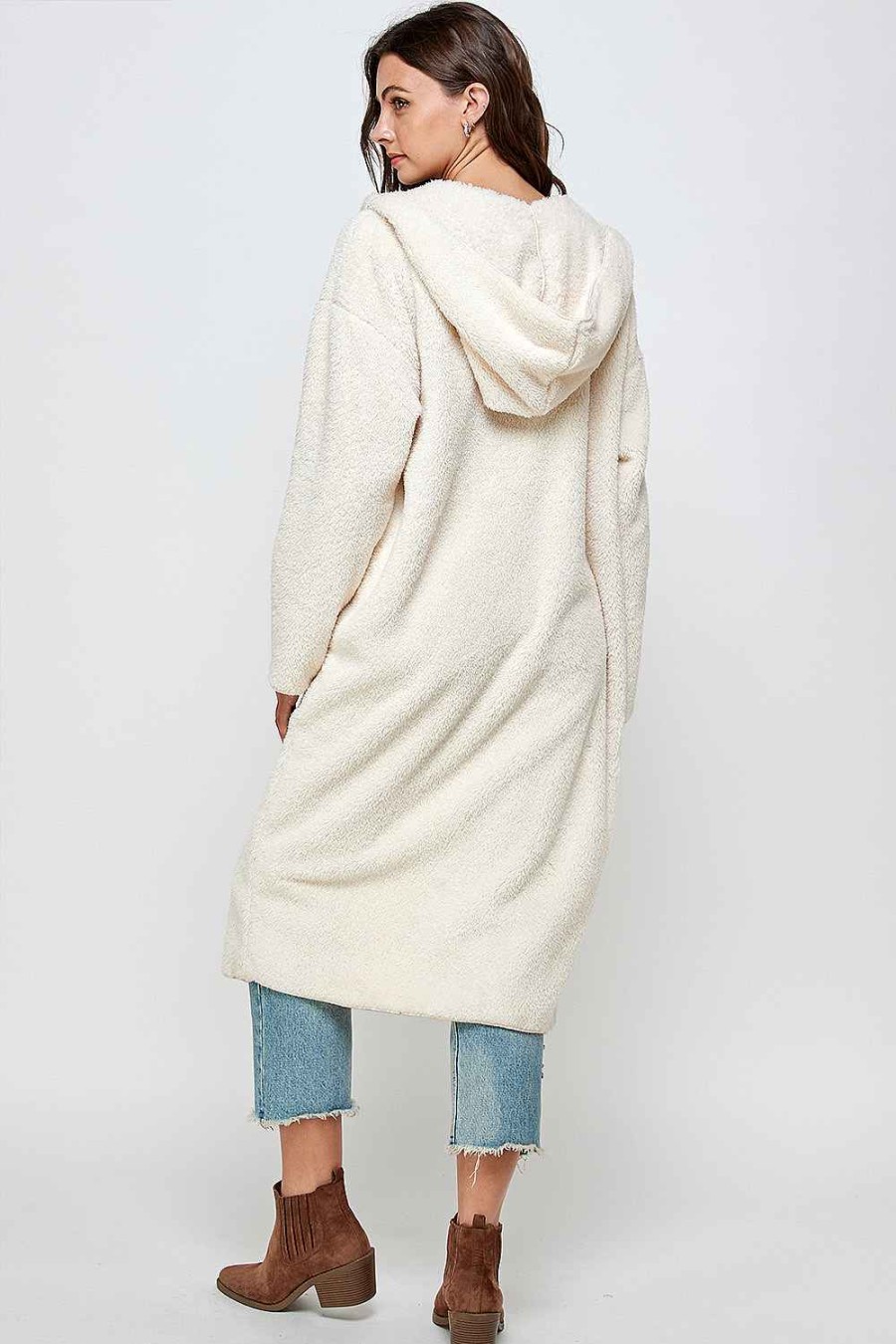 Women Sans Souci Coats | Long Cozy Hoodie Coat Offwhite