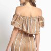 Women Sans Souci Strapless Tops | Ruffle Stripe Off Shoulder Top Taupe