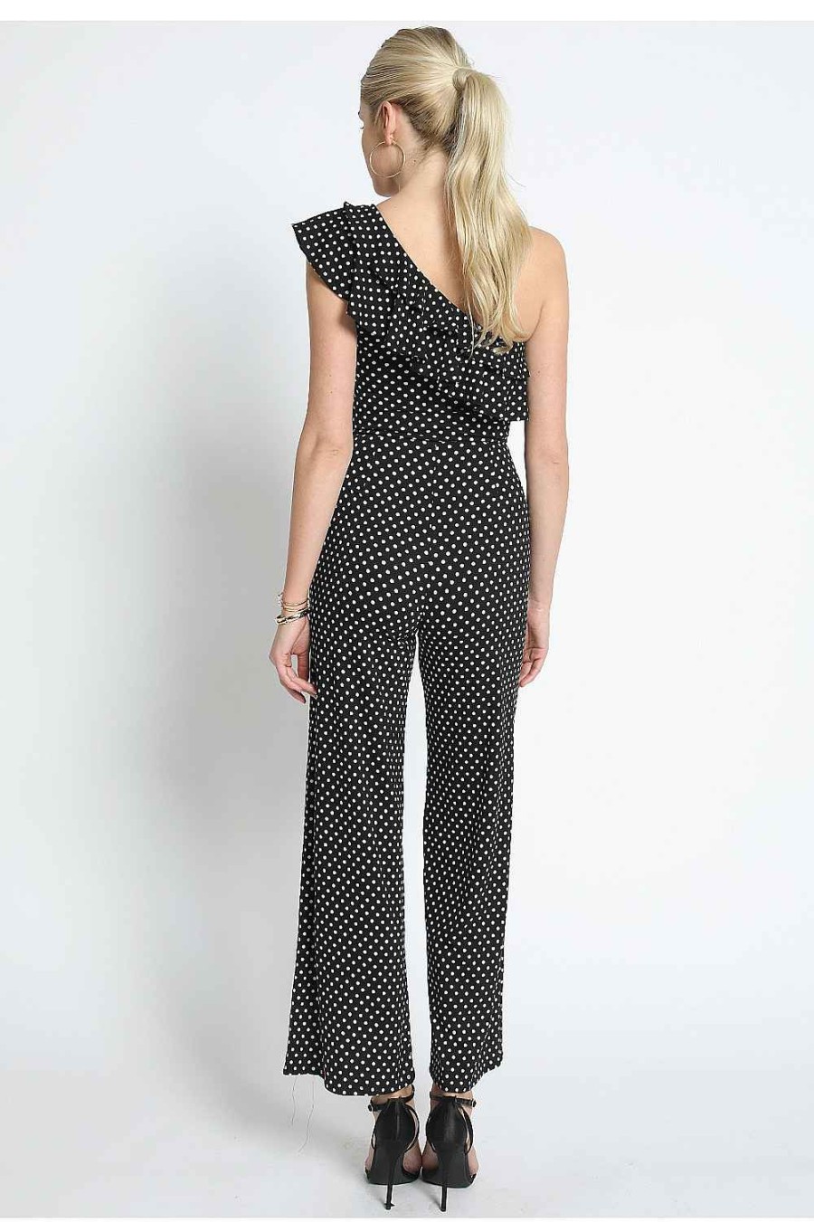 Women Sans Souci Jumpsuits | One Shoulder Ruffle Jumpsuit Blk Wht