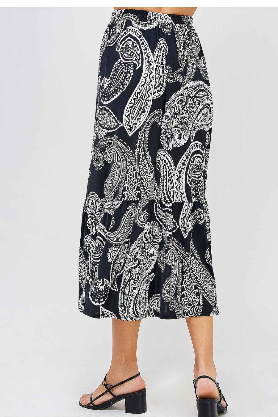 Women Sans Souci Skirts | Tiered Paisely Skirt Black White