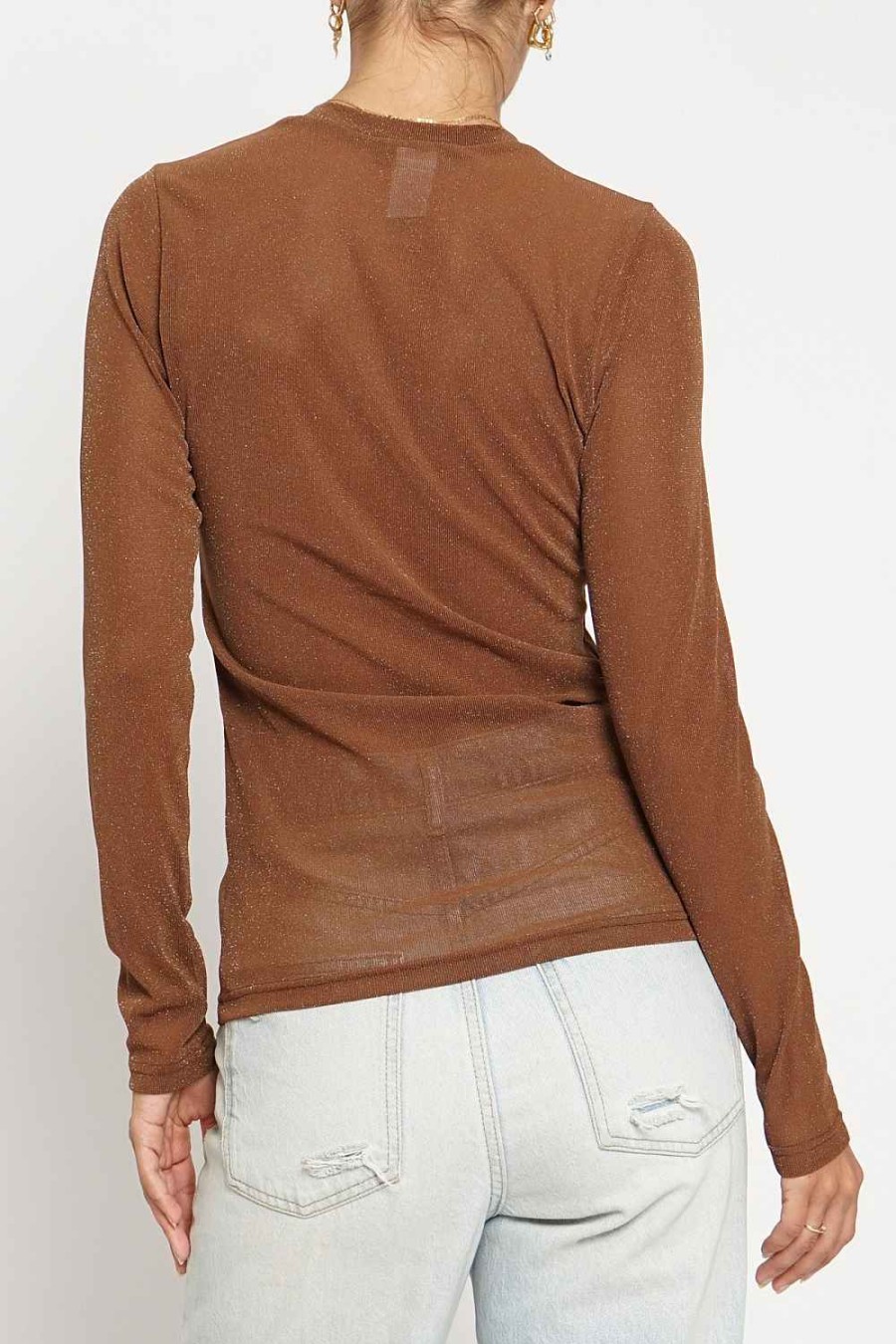 Women Sans Souci Long Sleeve Tops | Sheer Metallic Long Sleeve Shirt