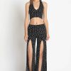 Women Sans Souci Crop Tops | Polka Dot Knit Halter Top Blk Wht