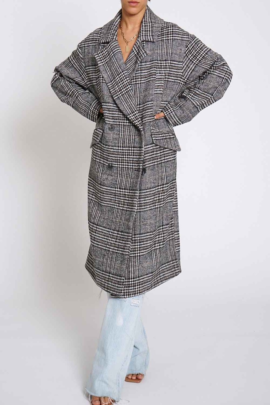 Women Sans Souci Coats | Oversized Plaid Coat Black