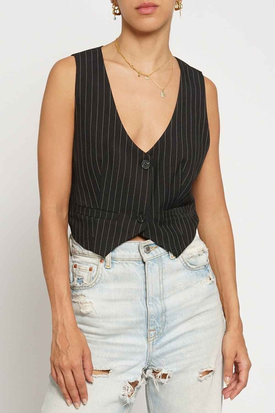 Women Sans Souci Vests | Deep V Striped Vest