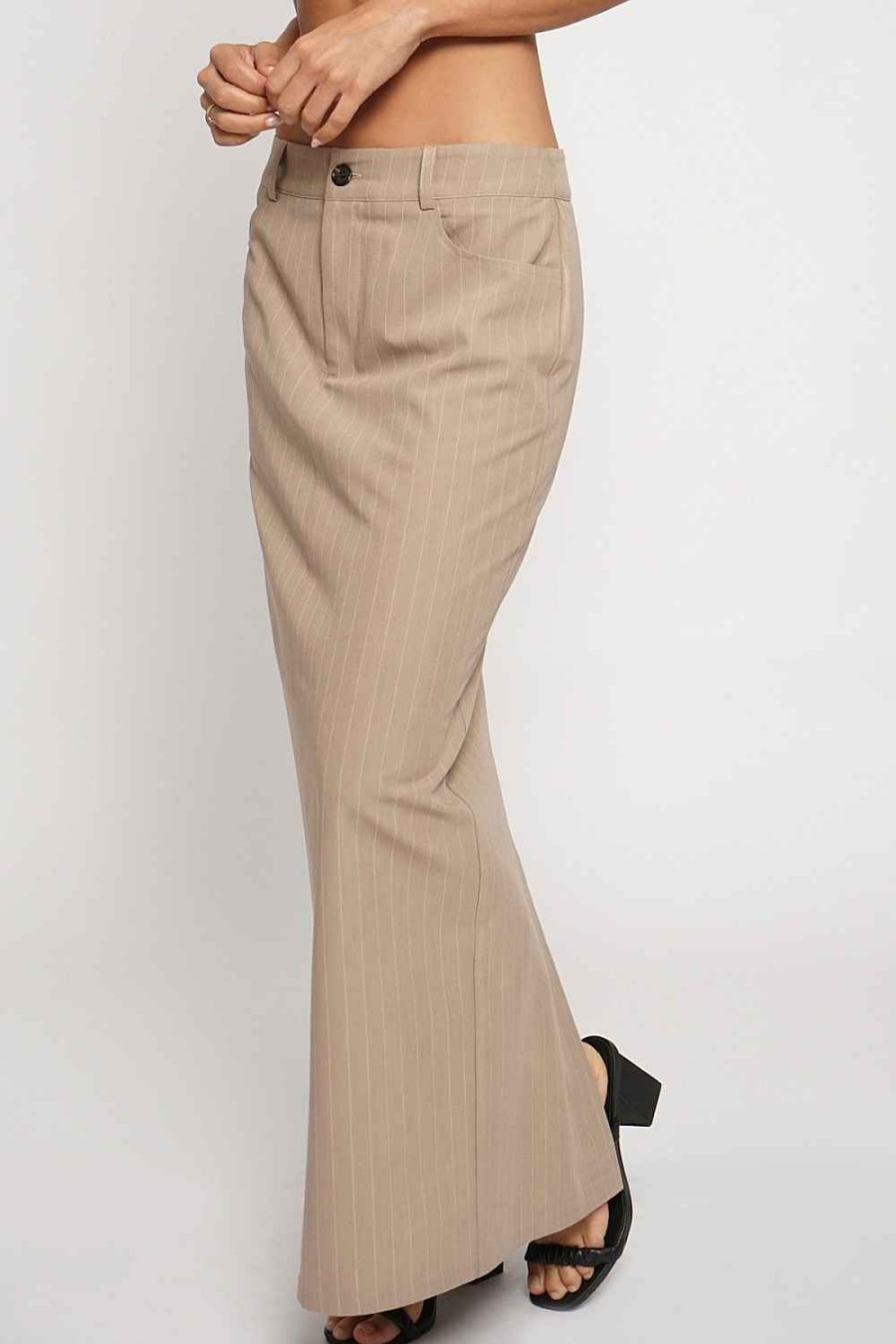 Women Sans Souci Skirts | Pinstripe Maxi Skirt With Slit