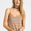 Women Sans Souci Sleeveless Tops | Striped Spaghetti Strap Tank Top Peach