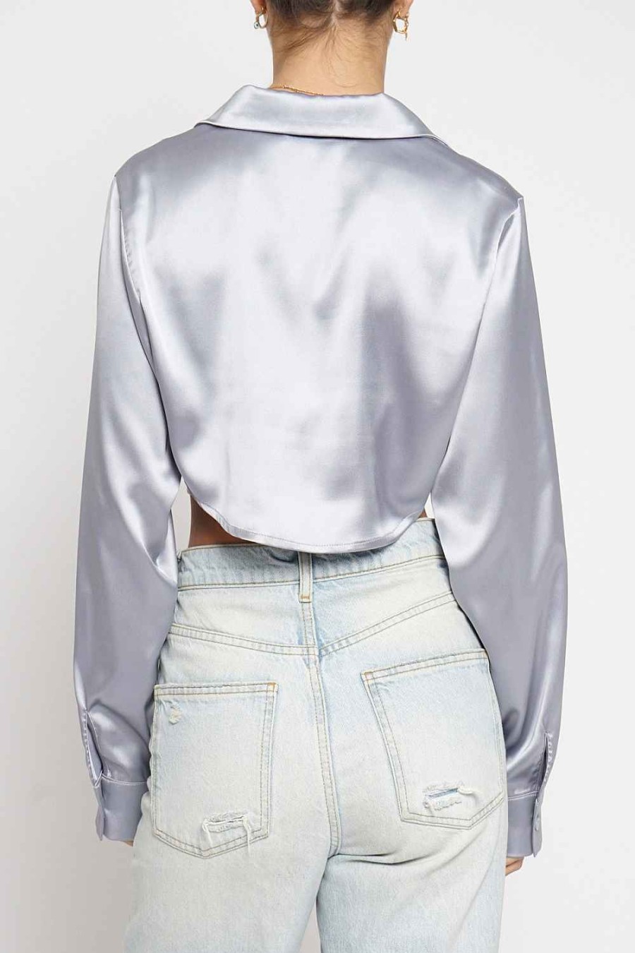 Women Sans Souci Crop Tops | Cropped Satin Button Down Shirt