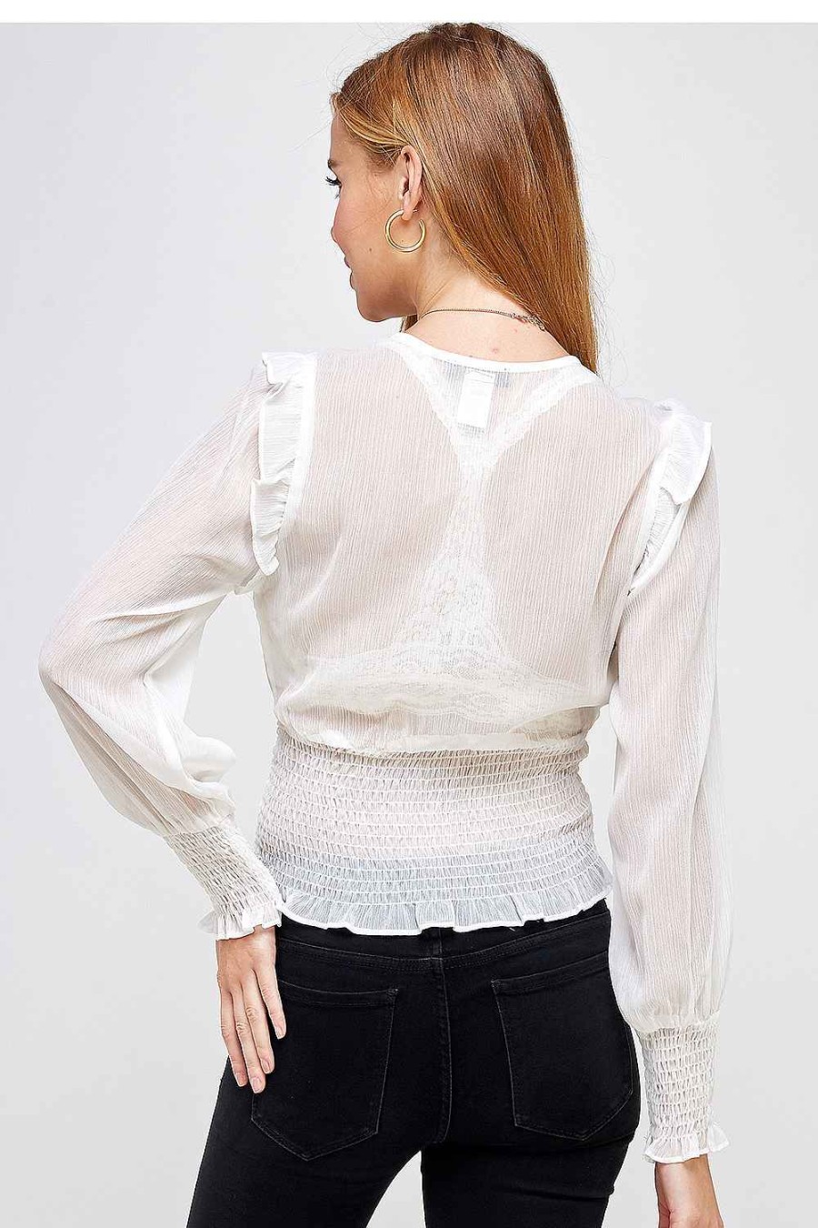 Women Sans Souci Long Sleeve Tops | Smocked Chiffon Blouse