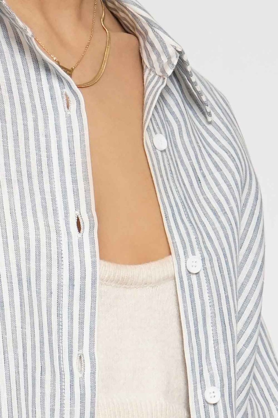 Women Sans Souci Long Sleeve Tops | Striped Linen Shirt