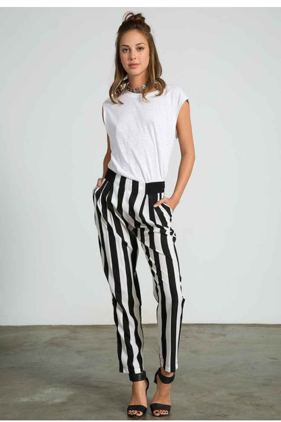 Women Sans Souci Pants | Striped Pants Black White