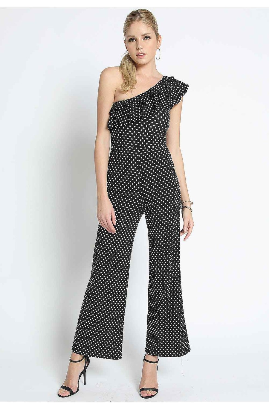 Women Sans Souci Jumpsuits | One Shoulder Ruffle Jumpsuit Blk Wht