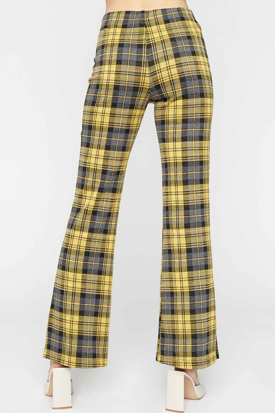 Women Sans Souci Pants | Knit Plaid Bell Bottoms Yellow