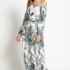 Women Sans Souci Maxi Dresses | Palm Print Off Shoulder Maxi Dress Green Grey