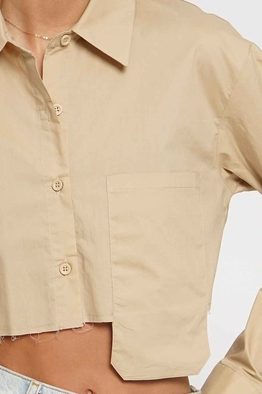 Women Sans Souci Shirts & T-Shirts | Offset Pocket Crop Button Down Shirt