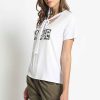 Women Sans Souci Short Sleeve Tops | Graphic Print Tee With Tie Neck