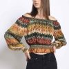 Women Sans Souci Long Sleeve Tops | Off Shoulder Peasant Top Green Multi