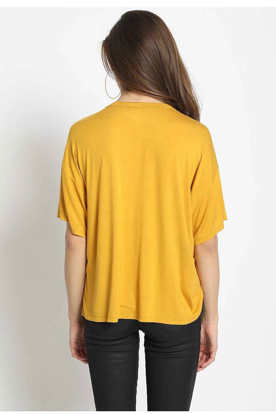 Women Sans Souci Shirts & T-Shirts | Embellished Graphic Drop Shoulder Tee Mustard