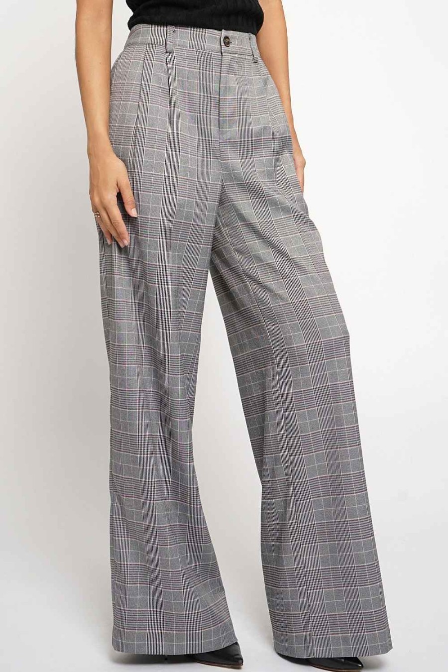 Women Sans Souci | Plaid Double Pleated Front Trouser